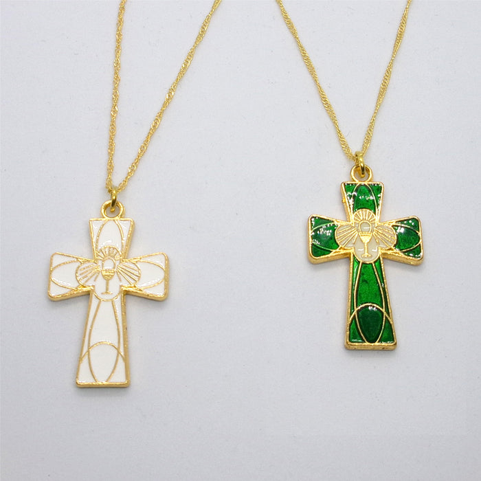 Kelly's Enameled Communion Cross Necklace