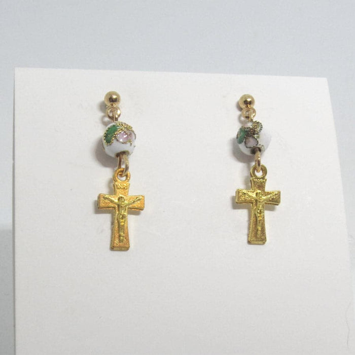 Kelly's Gold Cross and Cloisonne Earrings