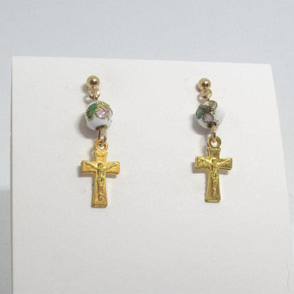 Kelly's Gold Cross and Cloisonne Earrings