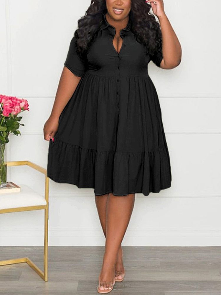 V-neck Lapels A-line Mini Dress