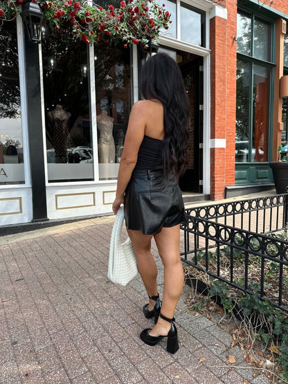 Krista Black Ruched Strapless Tube Top