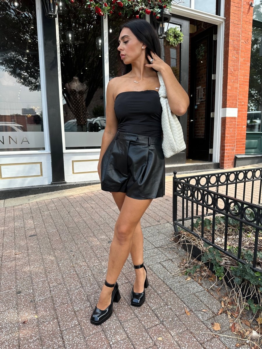Krista Black Ruched Strapless Tube Top