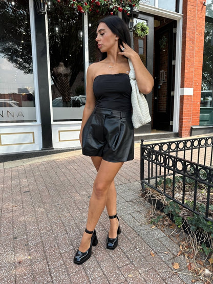 Krista Black Ruched Strapless Tube Top