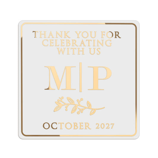 Leaf Ornament & Initials Clear Wedding Sticker