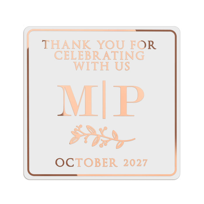 Leaf Ornament & Initials Clear Wedding Sticker