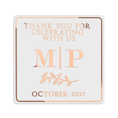 Leaf Ornament & Initials Clear Wedding Sticker