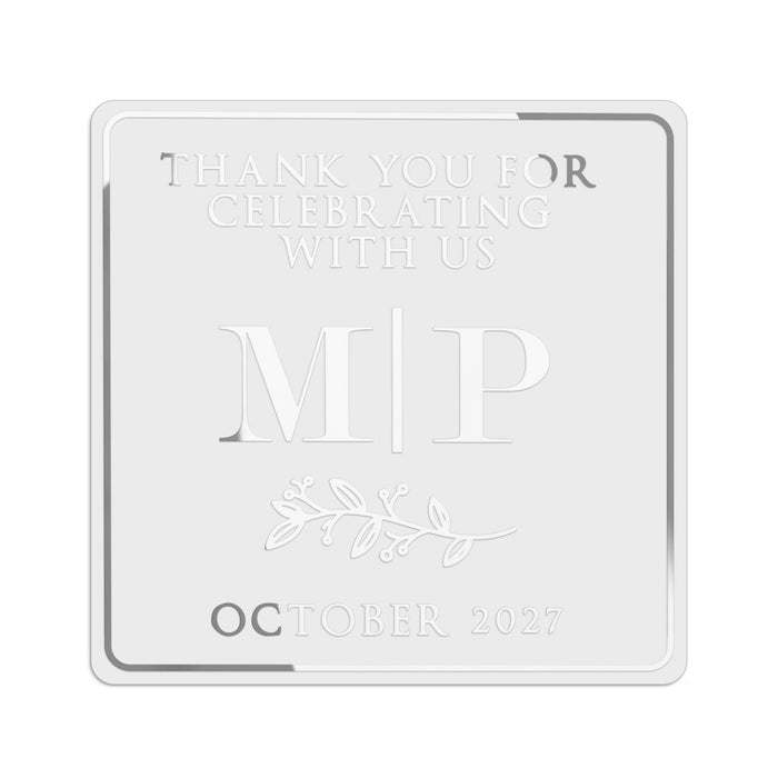 Leaf Ornament & Initials Clear Wedding Sticker