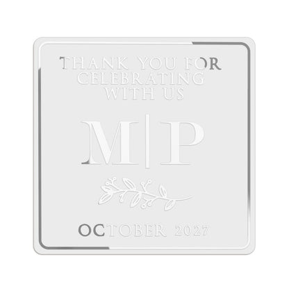 Leaf Ornament & Initials Clear Wedding Sticker