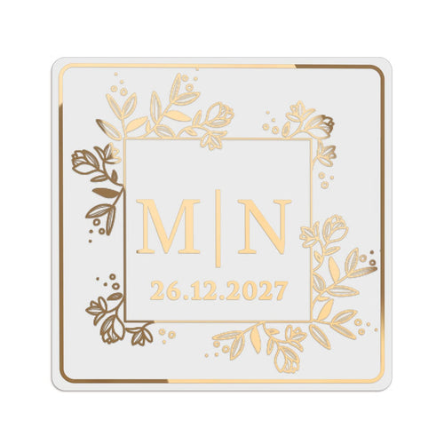 Monogram Leaves Frame Clear Wedding Label
