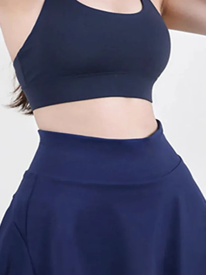 Navy Blue Activewear High Waist Pleated Sports Skirt