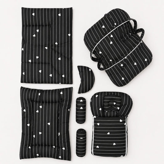 Newborn Cotton Bedding Set - 8 Pieces - Black - Hearts