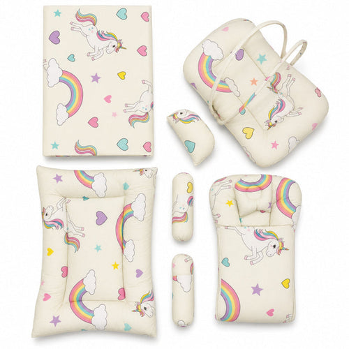 Newborn Cotton Bedding Set - 8 Pieces - Unicorn - White