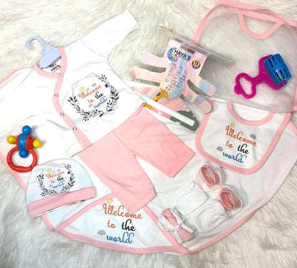 Newborn Starter Set - Cotton Interlock - 11 Pieces - Welcome - Pink