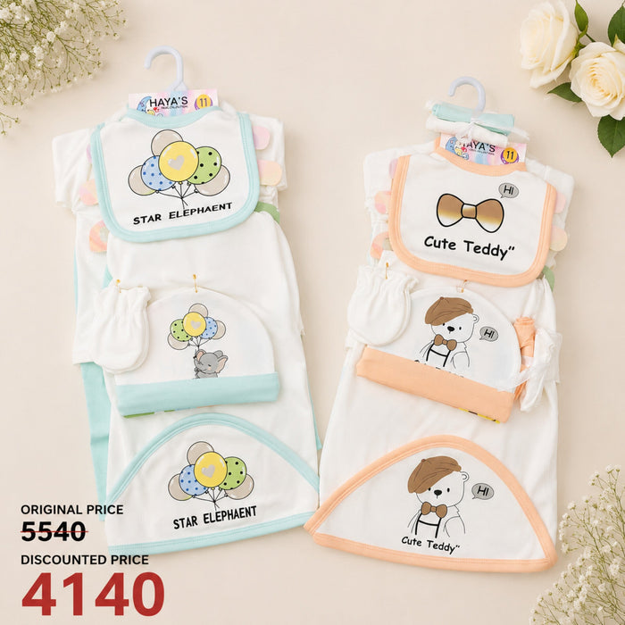 Newborn Welcome Bundle - Pack of 2 Starter Sets - Green Elephant & Peach Teddy