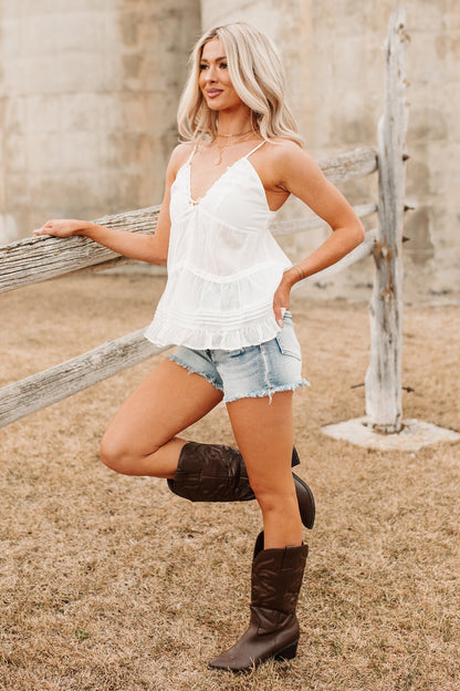 Easy Favorite Babydoll Lace Trim Cami Top (Ivory)