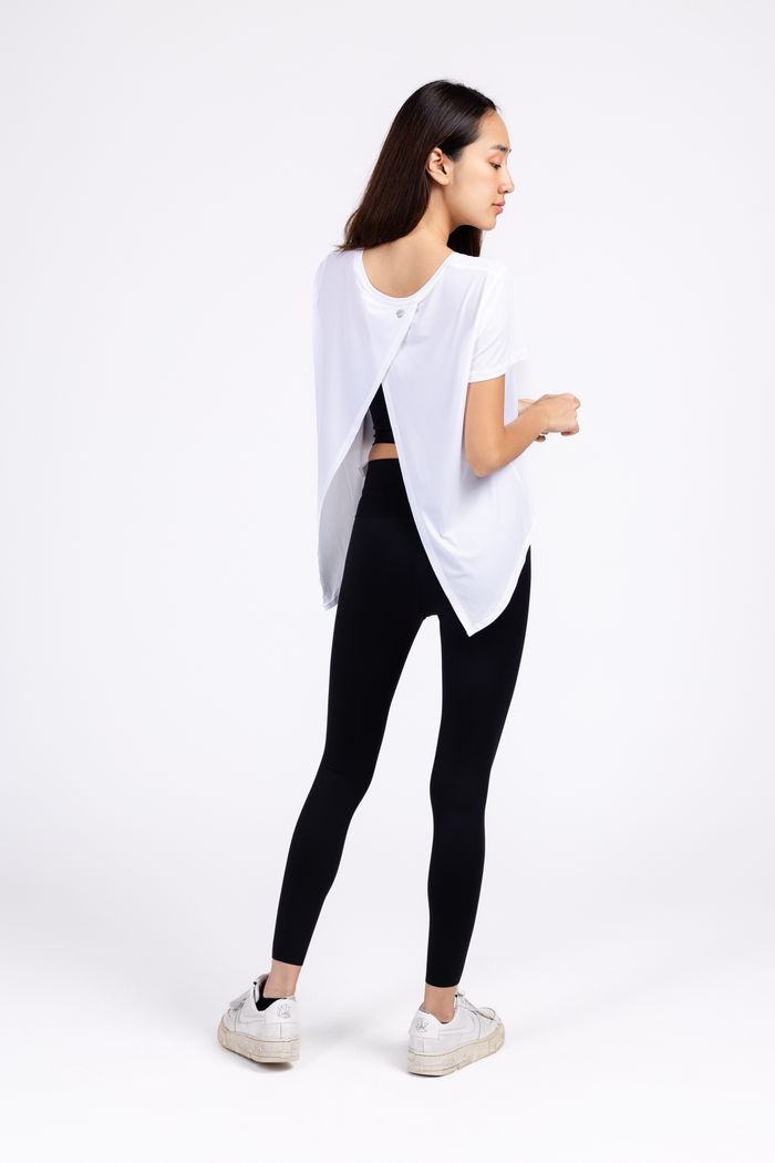 Open Back Short Sleeve Workout T-Shirt for Women
