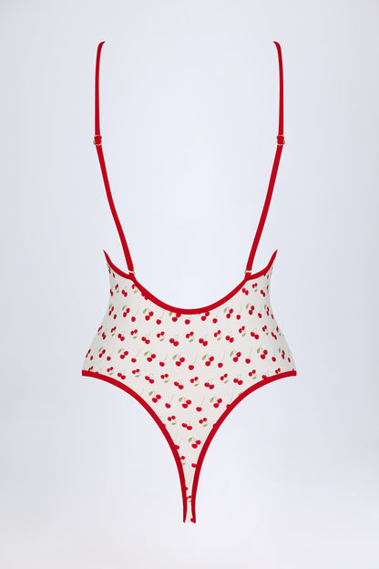 Charm-Detail Cross-Back Swimsuit in Cherry Print