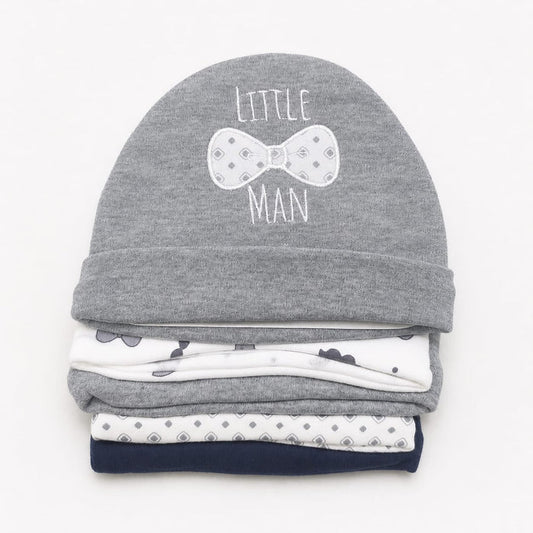 Pack of 5 Caps - Grey - Bow Man (0-9 Months)