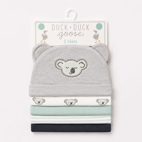 Pack of 5 Caps - Grey - Koala (0-9 Months)