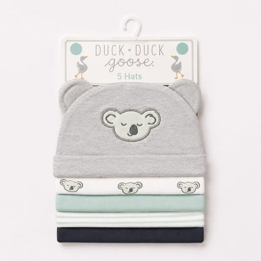 Pack of 5 Caps - Grey - Koala (0-9 Months)