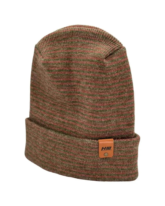 Patented H Stitch Contrast Cuffed Beanie, Burgundy and Green