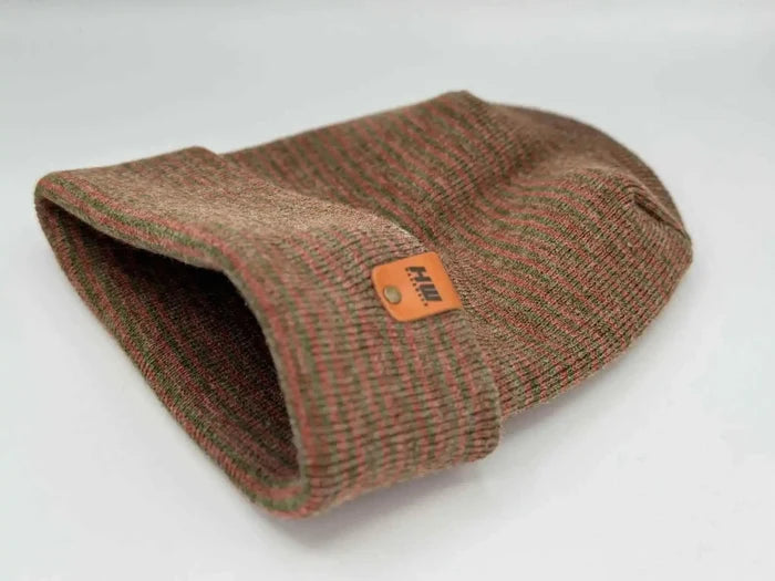Patented H Stitch Contrast Cuffed Beanie, Burgundy and Green