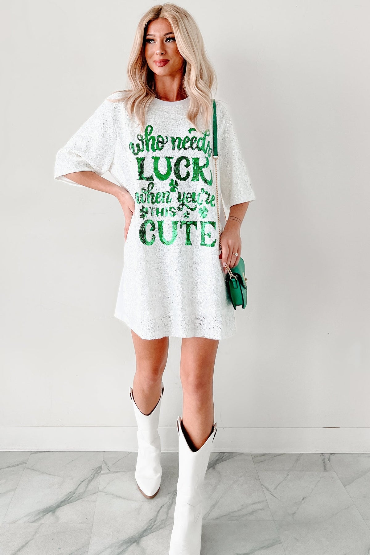"When You're This Cute" Sequin Mini Dress (White)