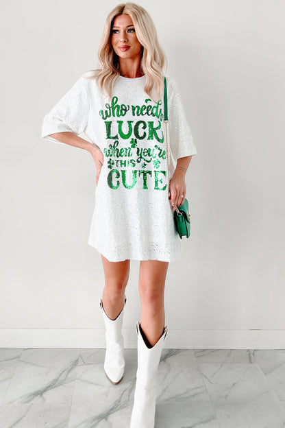"When You're This Cute" Sequin Mini Dress (White)