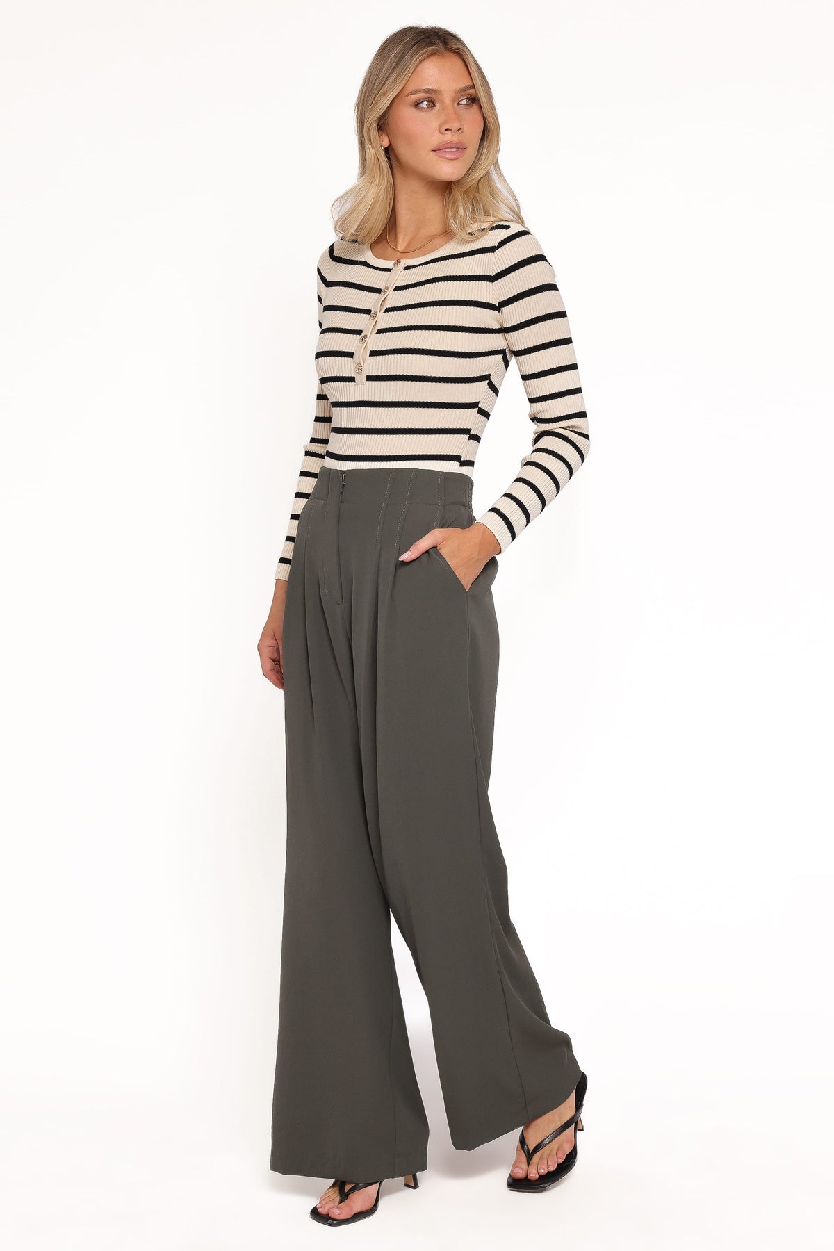 Hayden Pleated Wide Leg Pant - Dark Olive