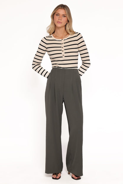 Hayden Pleated Wide Leg Pant - Dark Olive