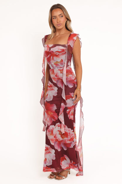 Chiara Maxi Dress - Burgundy Peony