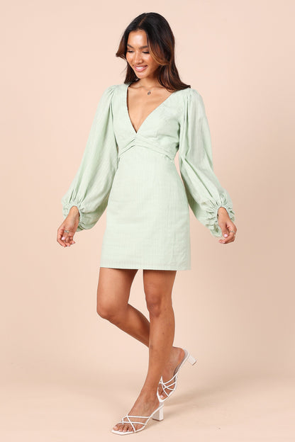 Emilina Long Sleeve Mini Dress - Sage
