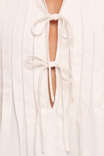 Delia Pleat Tie Top - White