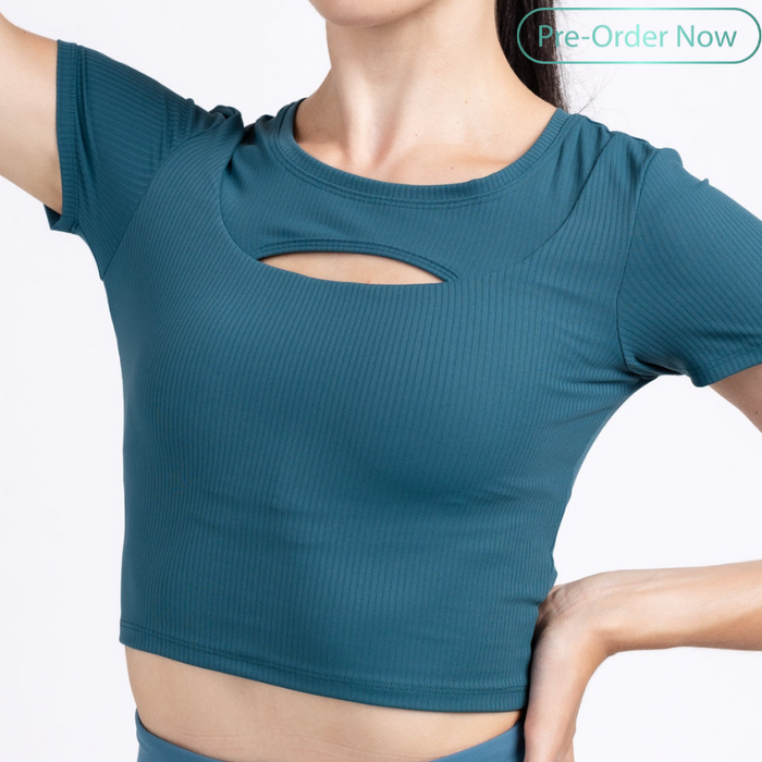 Rib Cut Out Crop Workout Top for Women
