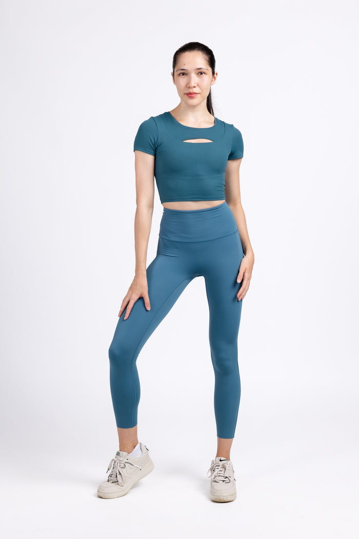 Rib Cut Out Crop Workout Top for Women