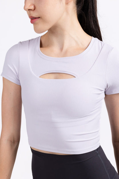 Rib Cut Out Crop Workout Top for Women