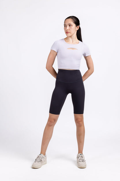 Rib Cut Out Crop Workout Top for Women