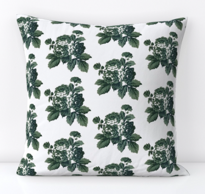 "Rosalie" Vintage French Roses in Green on Linen Pillow Cover: Available in 10 Sizes - Annabel Bleu