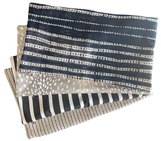 Sale: 12x21 Pillow Covers / Mudcloth / Fawn / Sunbrella Striped - Annabel Bleu