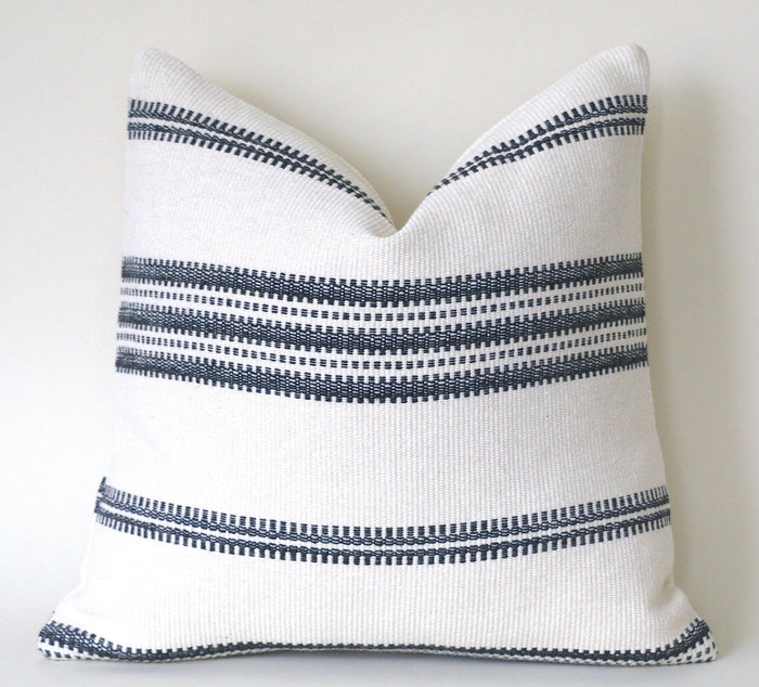 SALE Mudcloth Style Throw Pillow Cover / Black Stripe Cream Pillow Cover - Annabel Bleu