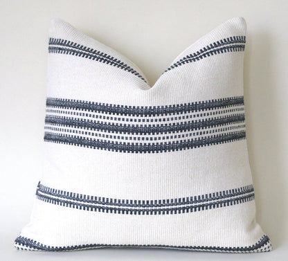 SALE Mudcloth Style Throw Pillow Cover / Black Stripe Cream Pillow Cover - Annabel Bleu