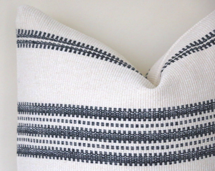 SALE Mudcloth Style Throw Pillow Cover / Black Stripe Cream Pillow Cover - Annabel Bleu