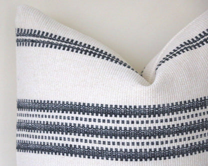 SALE Mudcloth Style Throw Pillow Cover / Black Stripe Cream Pillow Cover - Annabel Bleu