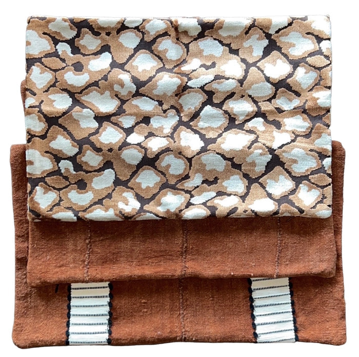 Sale: Rust Mudcloth Lumbar Pillow Covers 12x18 or Velvet Leopard - Annabel Bleu