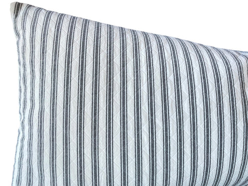 Sarah: Quilted Charcoal Ticking Pillow Cover - Annabel Bleu