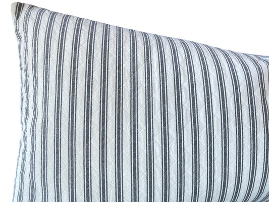 Sarah: Quilted Charcoal Ticking Pillow Cover - Annabel Bleu