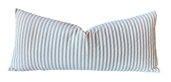 Sarah: Quilted Charcoal Ticking Pillow Cover - Annabel Bleu