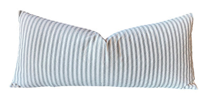 Sarah: Quilted Charcoal Ticking Pillow Cover - Annabel Bleu