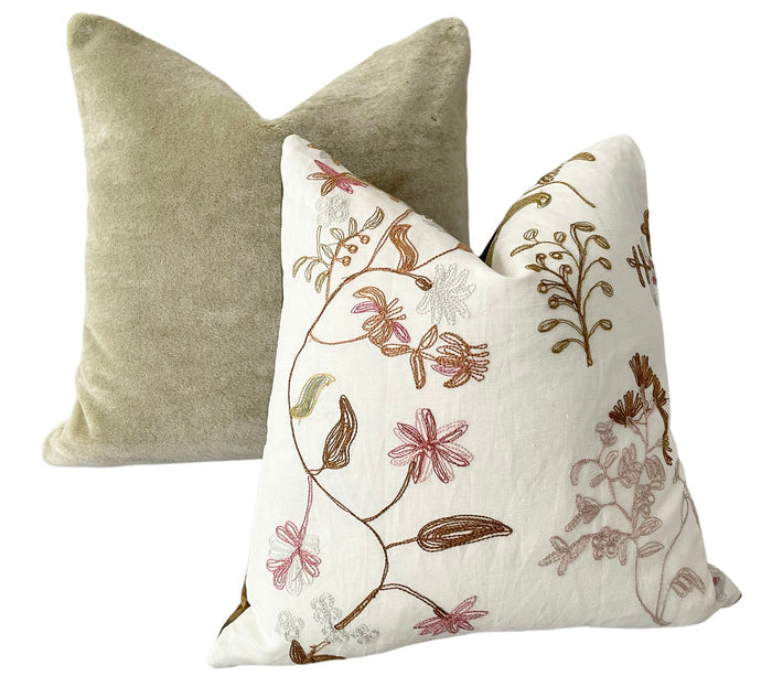 Schumacher Raleigh Embroidered Pillow Cover - Annabel Bleu