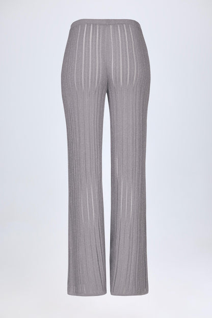 Mid-Rise Flared Trousers in Silver